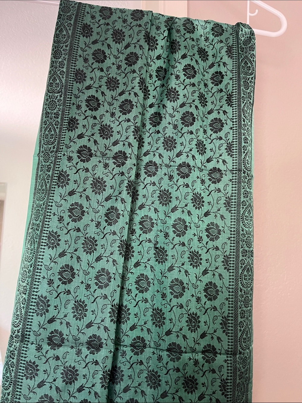 NWOT Silk India Teal Wrap Scarf Flowy with Fringe - Picture 3 of 10